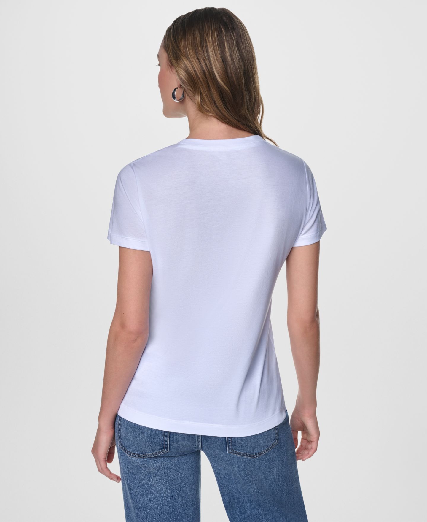 Женская футболка DKNY Jeans Short-Sleeve Newsprint DKNY Stacked Logo Crewneck, цвет: Белый / Чёрный — фото 5