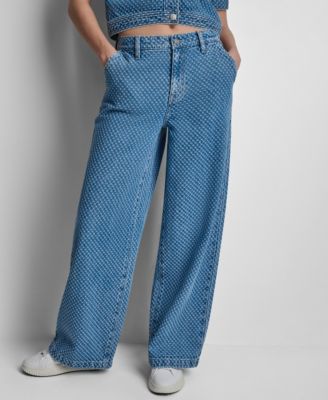 Women's Mid-Rise Wide-Leg Boucle Jeans