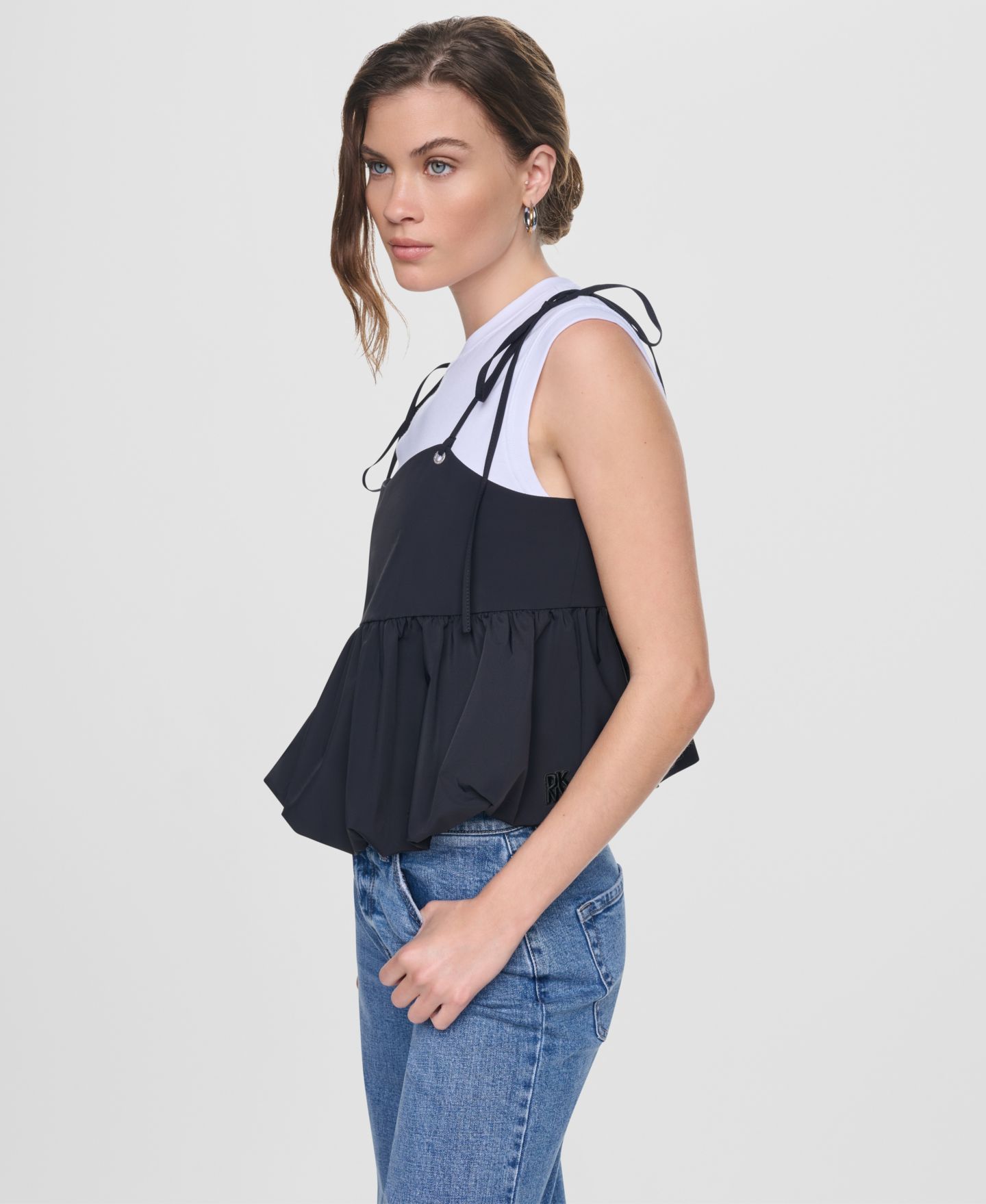 Женский топ DKNY Jeans Nylon-Blend Tied Strap Peplum, цвет: Чёрный — фото 5
