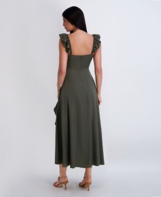green dresses macys Macy Lace Up Slim Glitter Satin Formal Dress