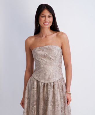 macys midi cocktail dresses On 34th Women's Square-Neck Seamed Fit & Flare Midi Dress - Metallic
