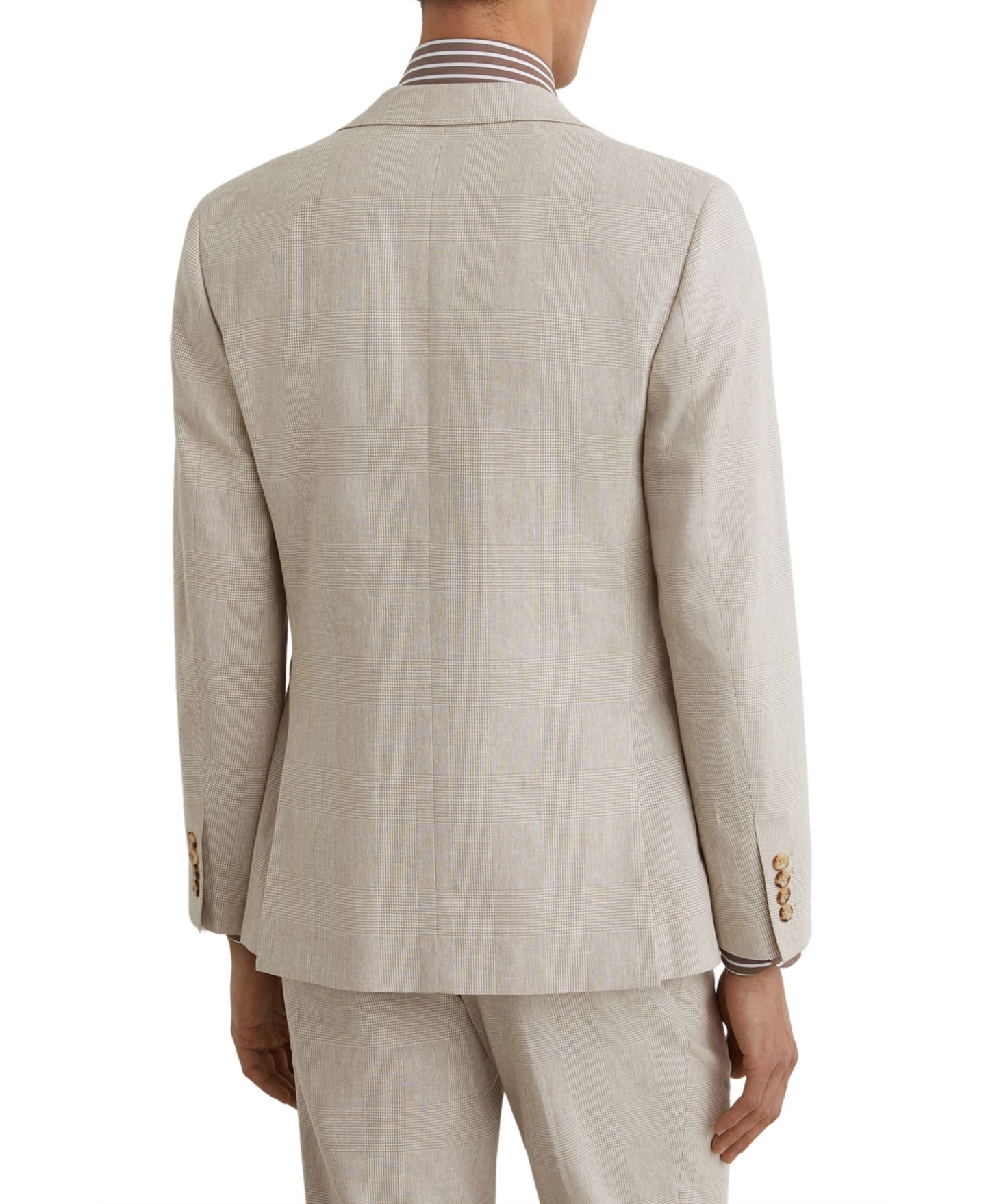 Мужской пиджак REISS Cheltenham Tailored-Fit Linen-Cotton Single-Breasted Check Blazer, цвет: Овсяный коричневый — фото 4