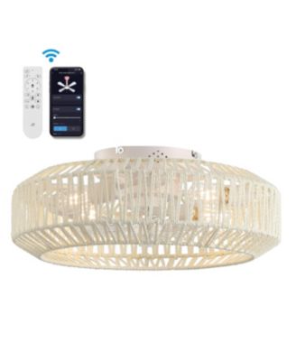 Rowan 19.5" 4-Light Modern Bohemian 6-Speed Metal/Rattan Mobile-App/Remote-Controlled Lantern LED Ceiling Fan