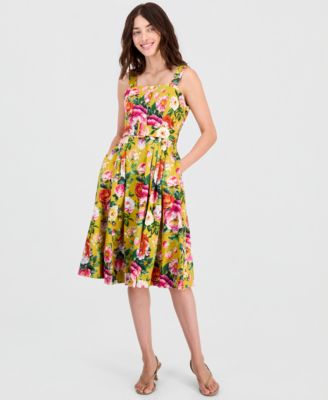 Women's Printed Square-Neck Fit & Flare Dress