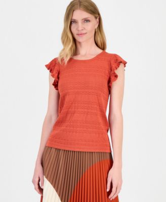 Women's Flutter-Sleeve Pointelle-Knit Top
