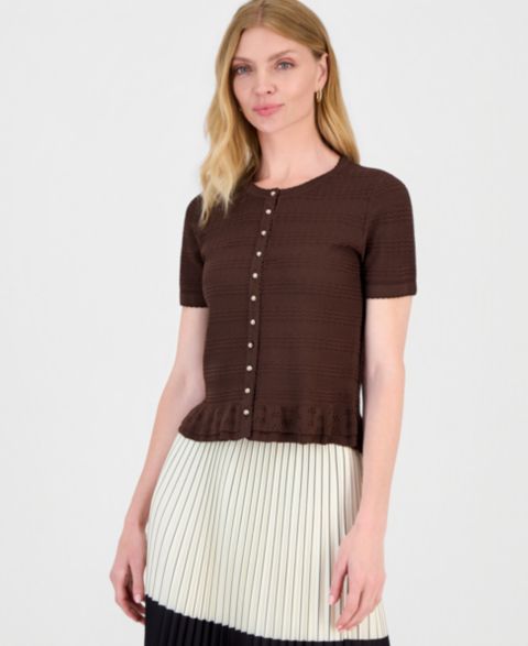 Женский кардиган T Tahari Textured Ruffled-Hem, цвет: Какао