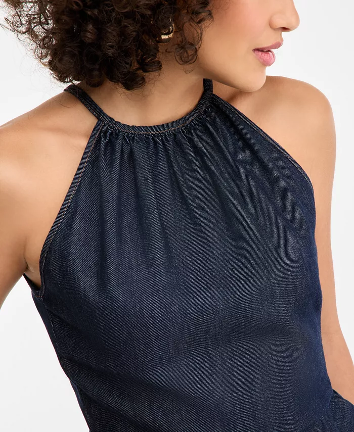 Women's Denim Peplum Halter Top - thumbnail 4
