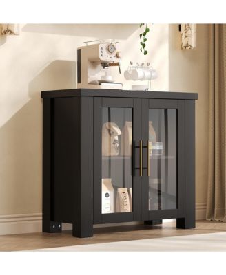 Wooden Sideboard Credenza, Buffet Cabinet with Tempered Glass Doors for Living Room, Dining Room and Kitchen Storage