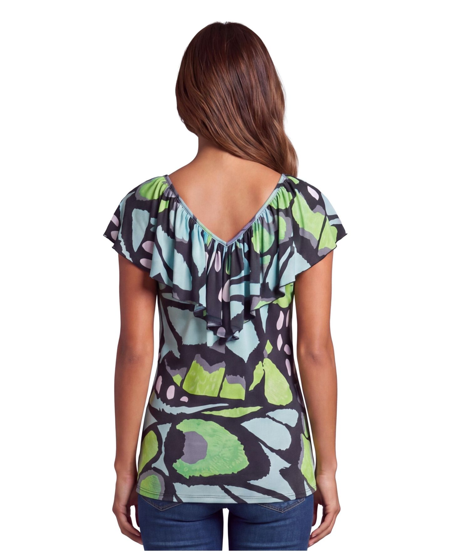Женский топ 24seven Comfort Apparel Petite Essential Butterfly Print Cap-Sleeve, цвет: С принтом — фото 3