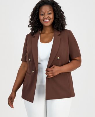 Plus Size Short-Sleeve Open-Front Blazer