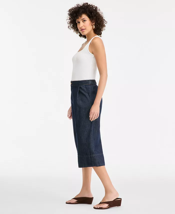 Women's Cropped Denim Wide-Leg Pants - thumbnail 5