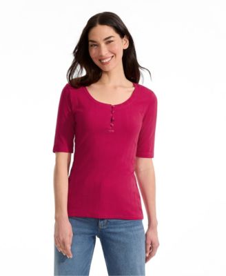 Women's Elbow Sleeve Variegated Micro Rib Scoop Neck Henley
