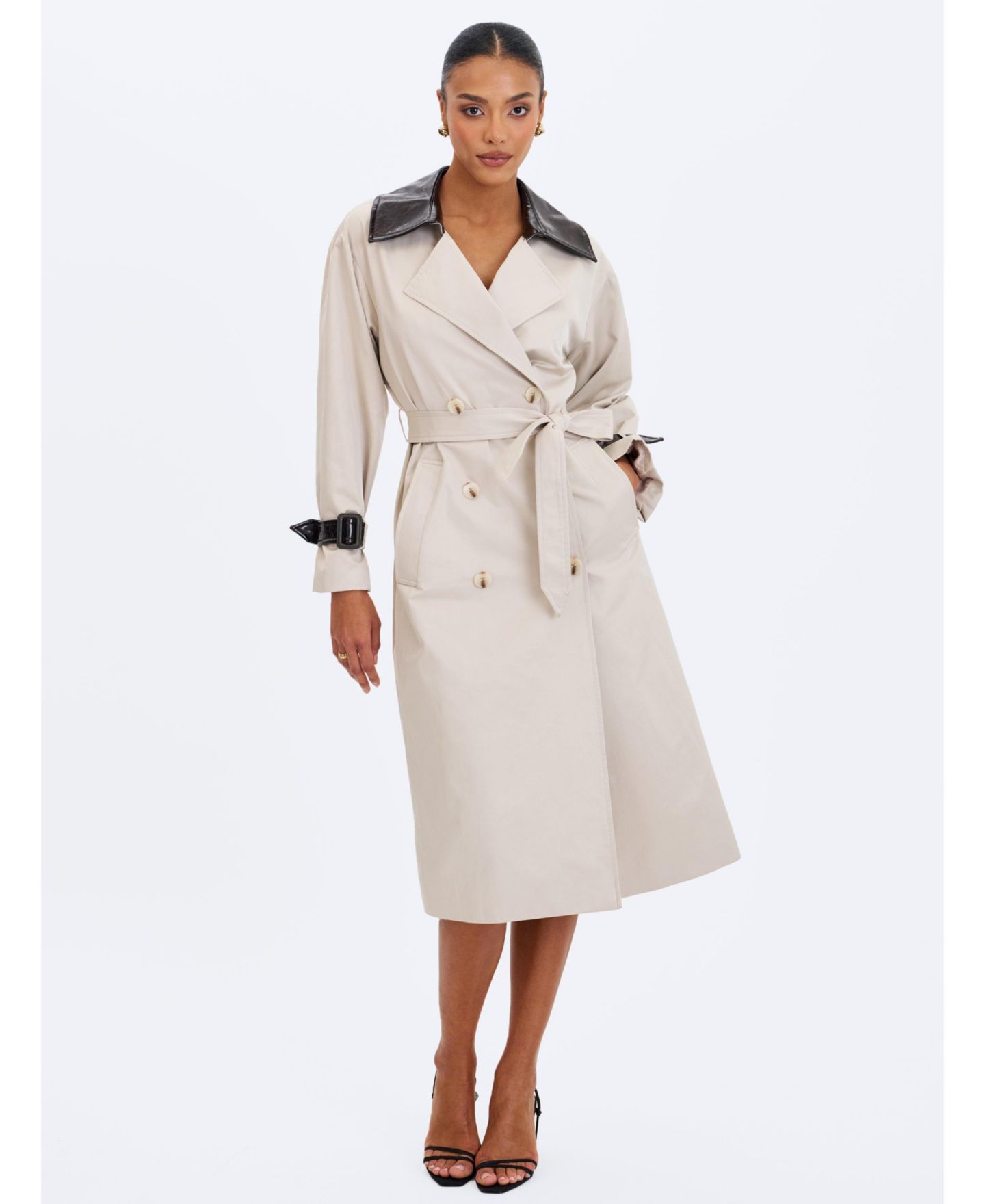 Женское пальто Miss Circle Umber Oyster Double-Breasted Lapel Trench, цвет: Бежевый — фото 5