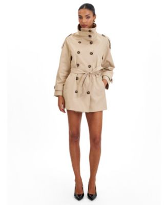 Women's Vanetta Tan High Collar Double-Breasted Trench Mini Coat