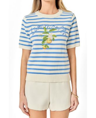 Women's Striped Lemon Short Sleeve Sweater