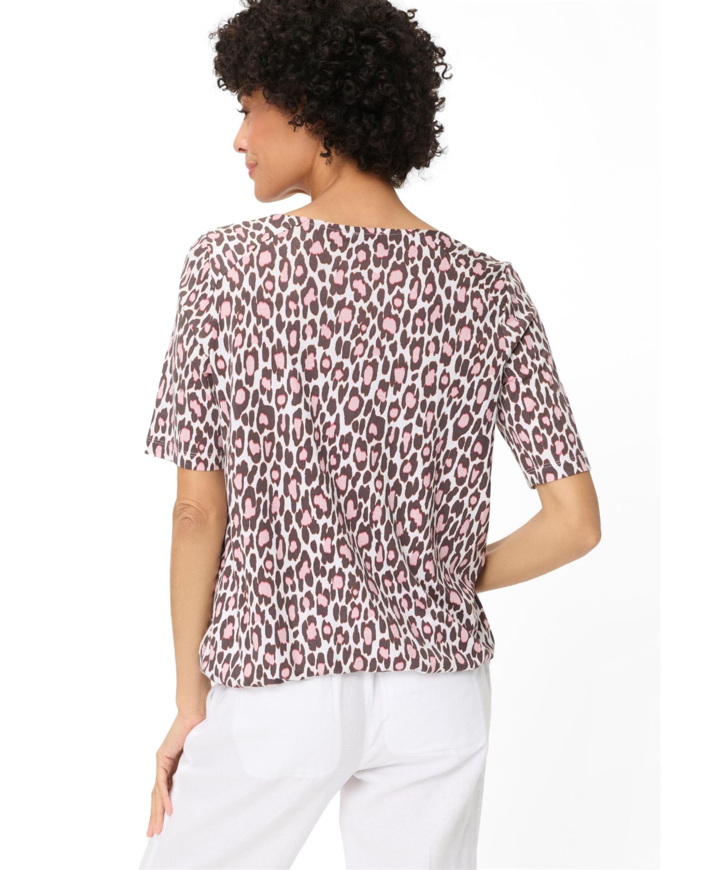 Женская футболка Olsen Leopard Print Split Neck, цвет: Тёмный коричневый — фото 2