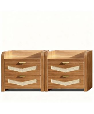2 Drawer Rattan Charging Ports Nightstand Set