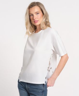 Women's Eyelet Lace Back Ruffle Top