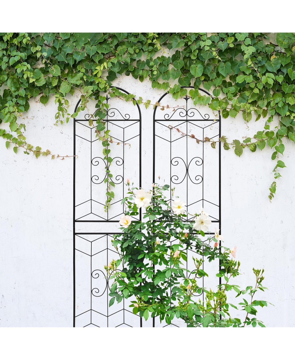 Clihome Metal Garden Trellis 86.7" x 19.7" Rustproof Trellis for Climbing Plants Outdoor Flower Support