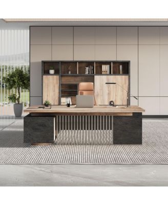 Large Executive Desk with Drawers Cabinet Outlet Cable Management for Business Furniture Set Workstation