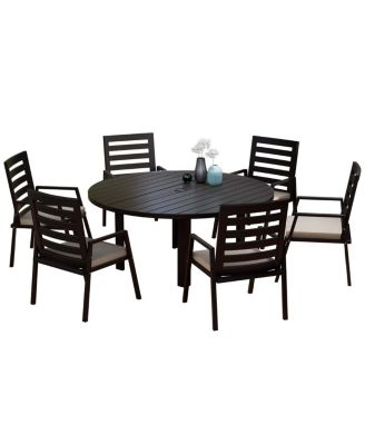 Chelsea 7-Piece Aluminum Outdoor Dining Set 60 inches. Round Table and 6 Dining Armchair with Cushions
