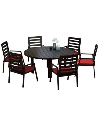 Chelsea 7-Piece Aluminum Outdoor Dining Set 60 inches. Round Table and 6 Dining Armchair with Cushions