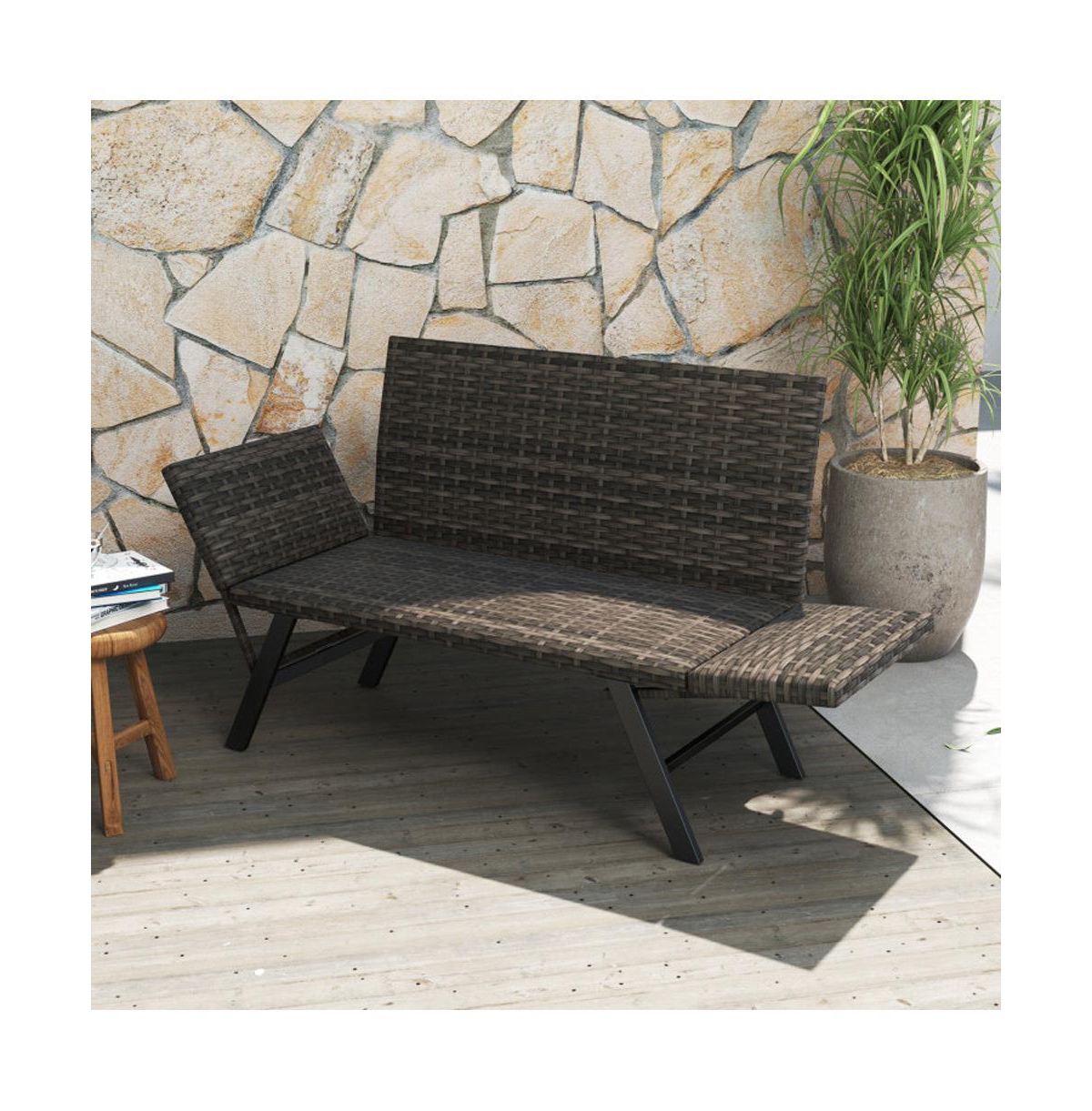 Boyel Living Patio Convertible Sofa for 2 Quick Dry Foam Padded Rattan with Armrests