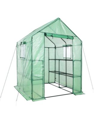Walk-in Greenhouse with 4 Shelves, Outdoor Garden Plant House with PE Cover for Growing Vegetables, Flowers, Herbs
