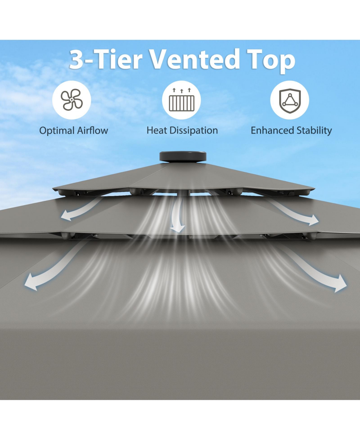 Sugift Solar Patio Umbrella with Tier Vented Top