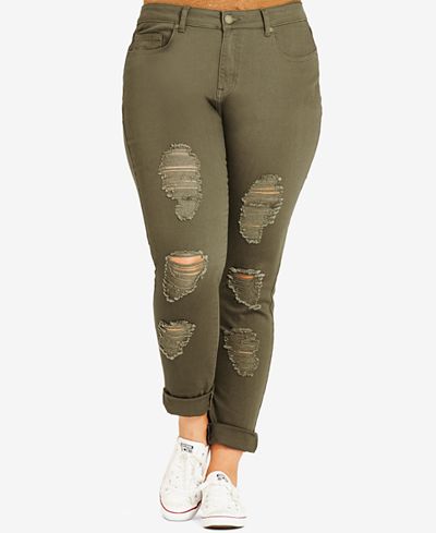 City Chic Plus Size Ripped Khaki Wash Boyfriend Jeans