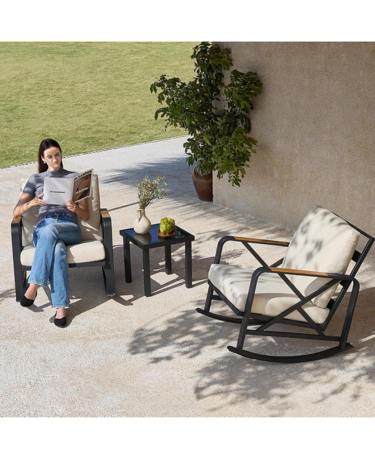 Tribesigns Outdoor Rocking Chair Set of 2, Patio Furniture Sets, Waterproof with Thick Cushion, Metal Rocker for Balcony