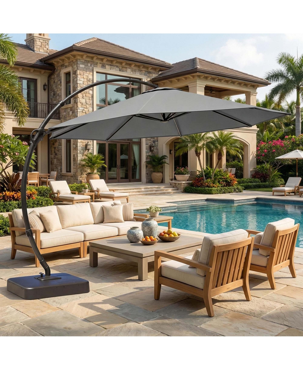 Boyel Living 11Feet Cantilever Patio Umbrella with Led Strip - Adjustable Arm, Uv Protection, Wind-Resistant for Outdoor Use
