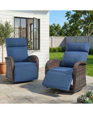 Patio Rattan Swivel Recliner Lounge Chair with Adjustable Backrest and Footrest Cushioned Push Back Reclining Seat