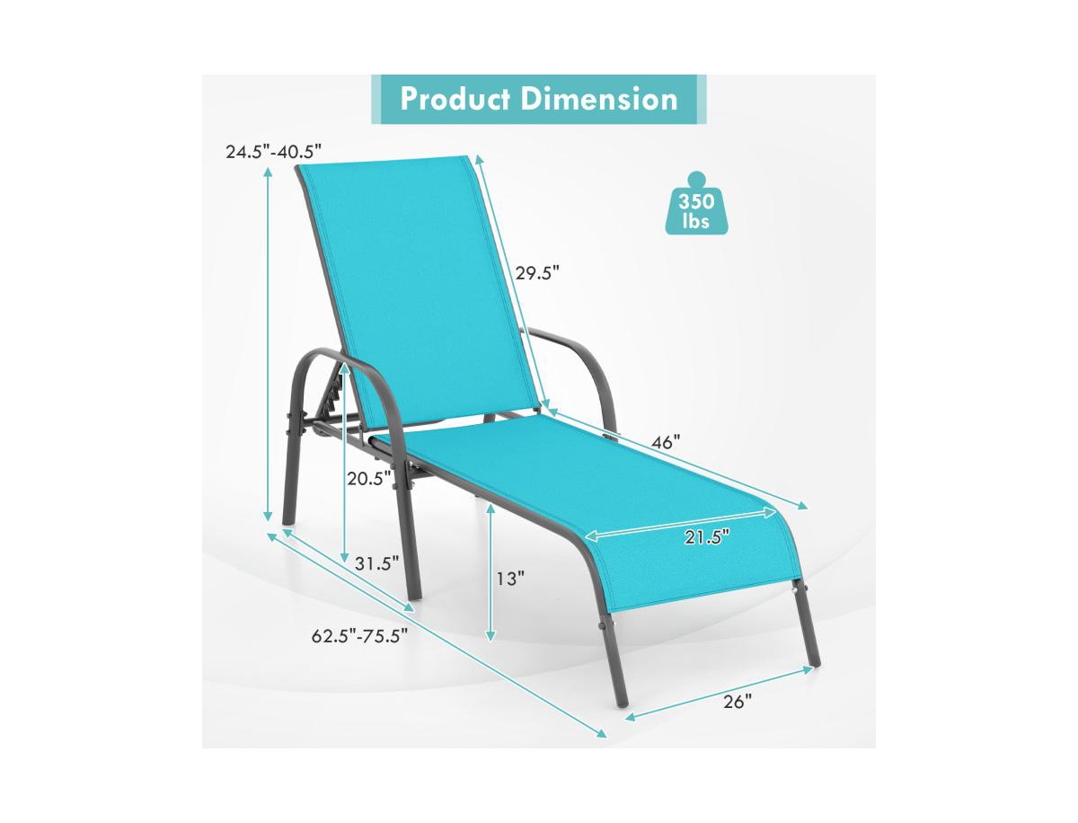 Boyel Living 2 Pieces Outdoor Patio Lounge Chair Chaise Fabric with Adjustable Reclining Armrest