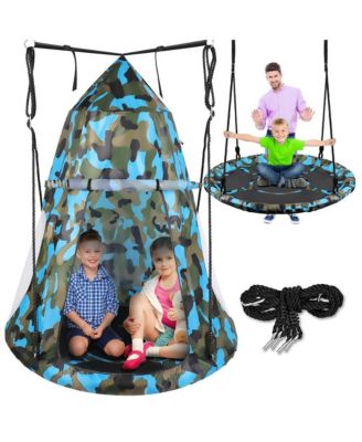Toddler Kids Hanging Tent Swing, Outdoor Saucer Swing with Hanging Kit and Swivel Spinner, Backyard Play Swing