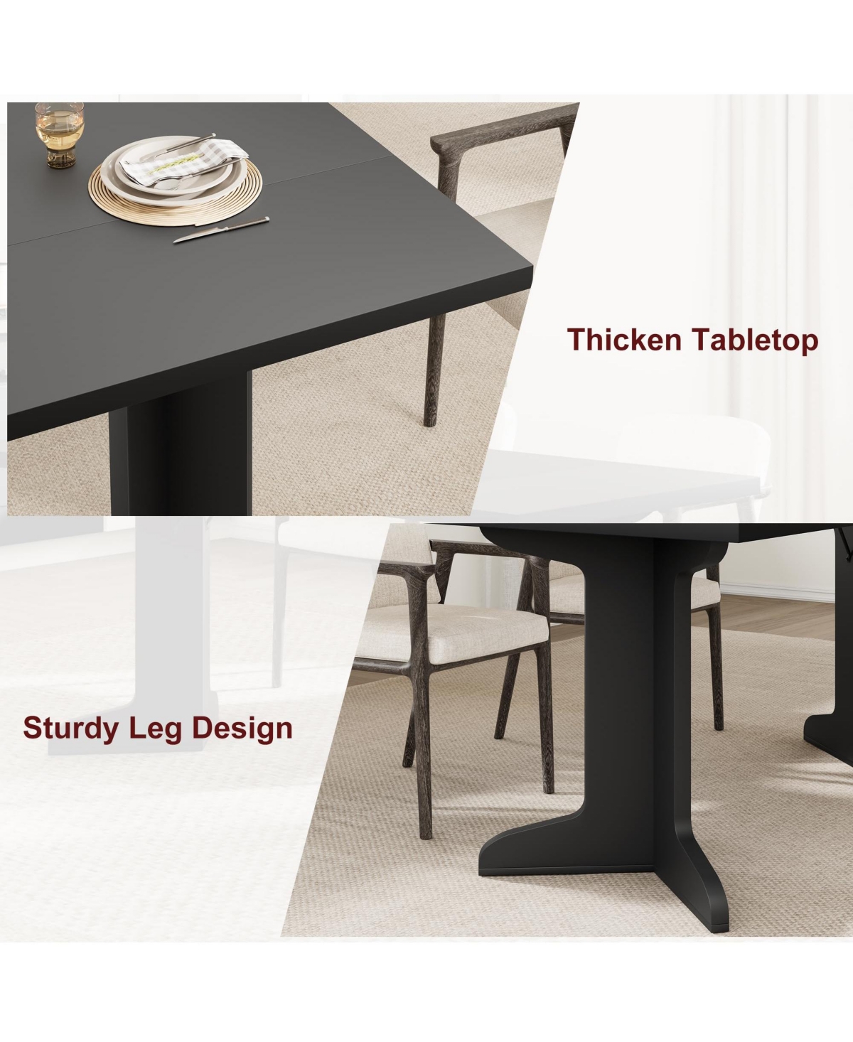 gaomon 71" Large Dining Table for 6 to 8 People, Modern Dinner with Unique Wooden Legs, Rectangle Kitchen