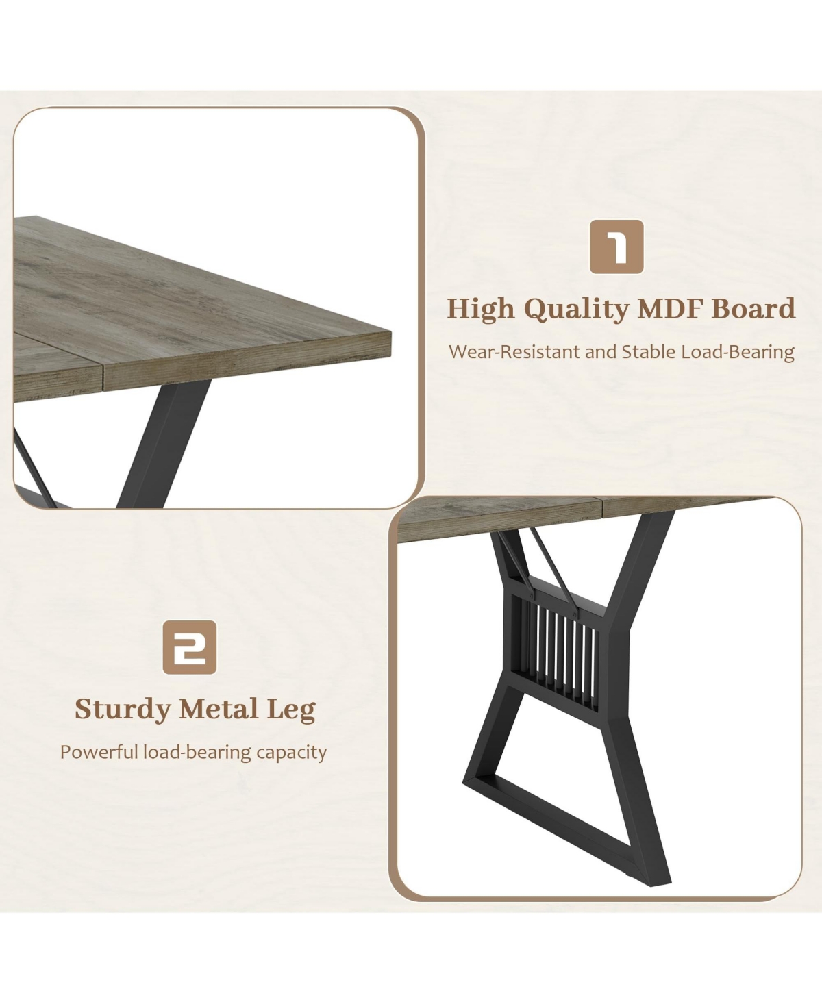gaomon 70.8 Inch Dining Table 4-6 Person, Kitchen Dinner with Heavy Duty Metal Legs