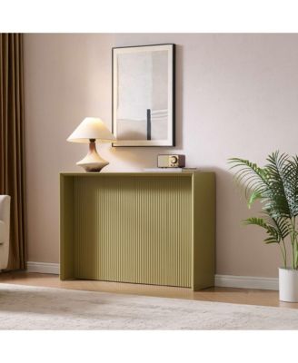 Wood Rectangular Console Table with Sculpted Ripple-Front Panel, Modern Entryway or Sofa Table for Living Room or Hallway