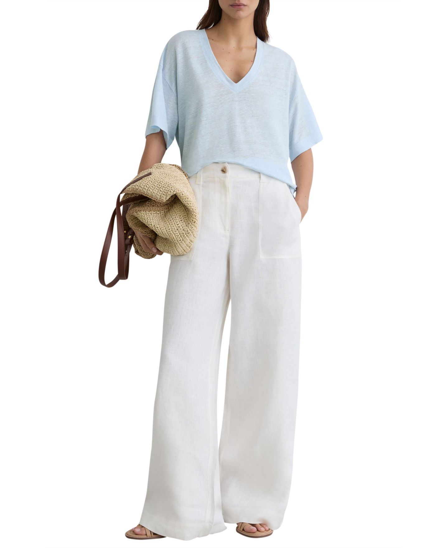 Женская футболка REISS Linen V-Neck, цвет: Синий — фото 4