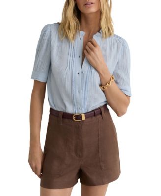 Women's Cotton Cheesecloth Frill-Neck Top