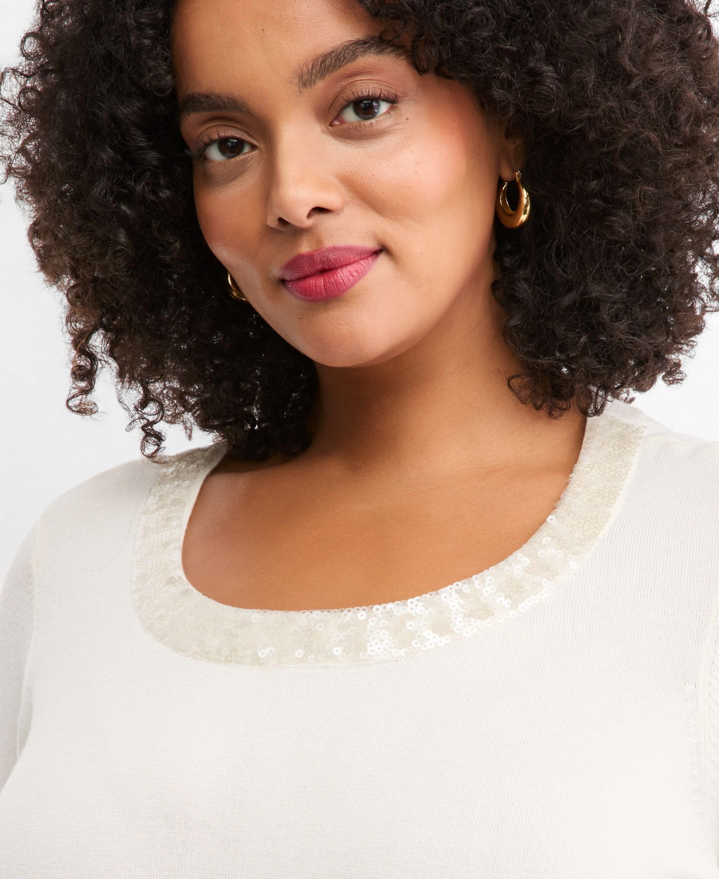 Женский свитер JM Collection Plus Size Sequin Short-Sleeve Scoop Neck, цвет: Яркая слоновая кость — фото 3