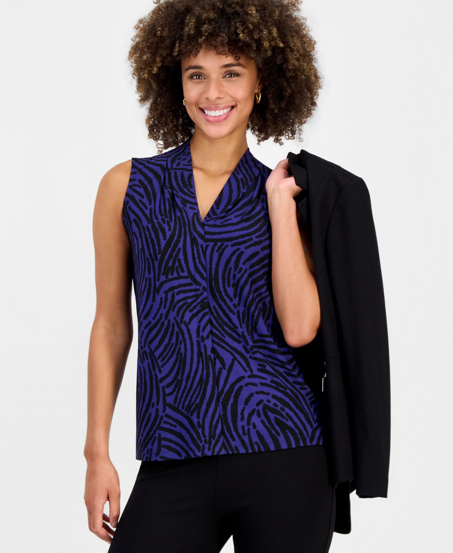 Женская блузка Kasper Printed V-Neck Sleeveless Blouse, цвет: Разноцветный — фото 3