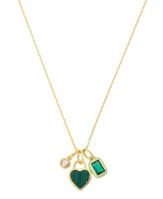 Cubic Zirconia Gold-Tone Plated Malachite Stone Cluster Charm Necklace