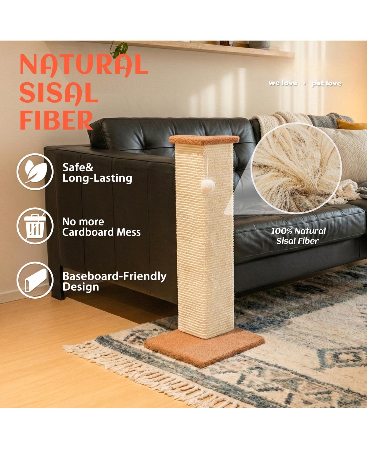 Aronkl Couch Corner Cat Scratcher Sisal Wall Scratch Pad Furniture Protection Plush Base Funnyball Included