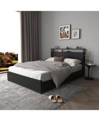 Full Bed Frame, Storage Headboard with Charging Station, Solid and Stable, Noise Free