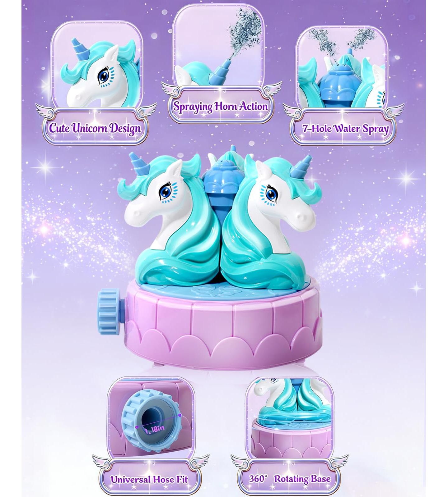 Детская игрушка GNUADZ Unicorn 360-Degree Rotating Water Sprinkler, Ages 5-7, цвет: Разноцветный — фото 3
