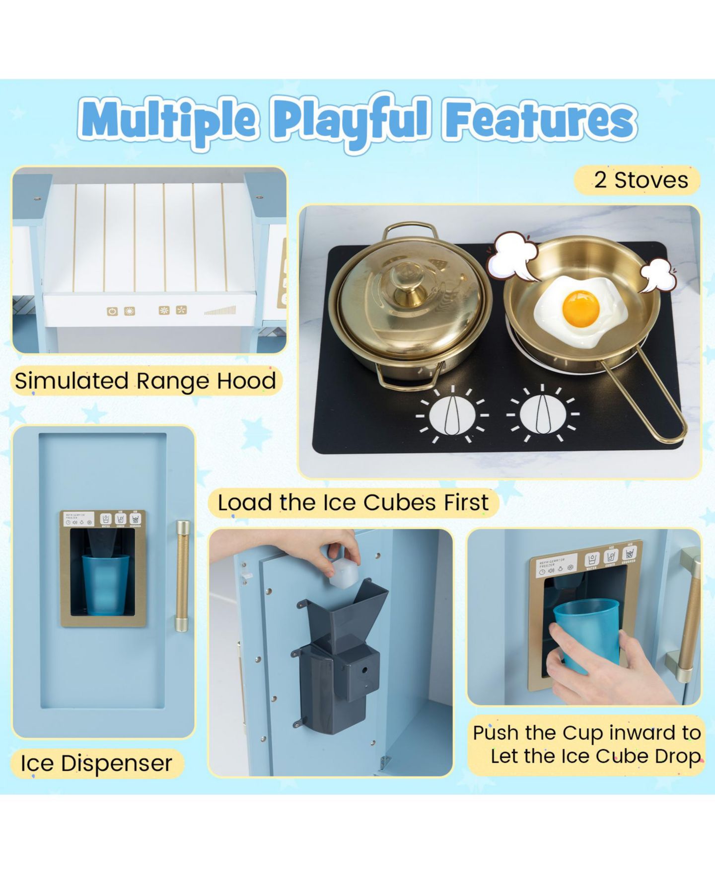 Детская игрушка Gymax Kids Play Kitchen with Stoves Faucet Sink Clock Coffee Machine Range Hood, цвет: Синий — фото 5