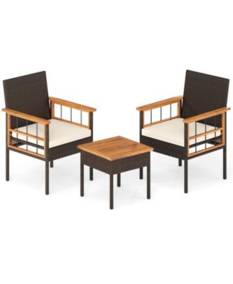 Outdoor Wicker Bistro Set 3 Piece with Acacia Tabletop
