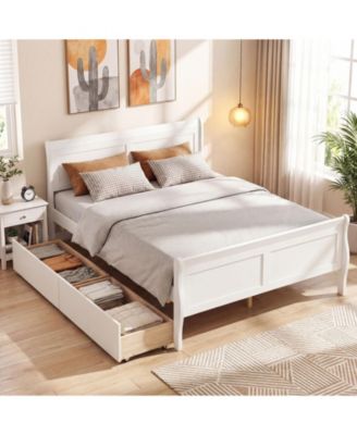 Bed Frame with Storage Drawers, Wood Platform Bed with Headboard Footboard