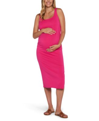 Women's Motherhood Sleeveless Side Ruched Midi Dress